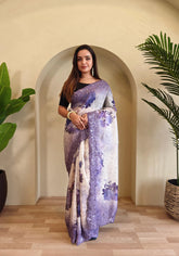 Organza Digital Printed Embroidered Saree